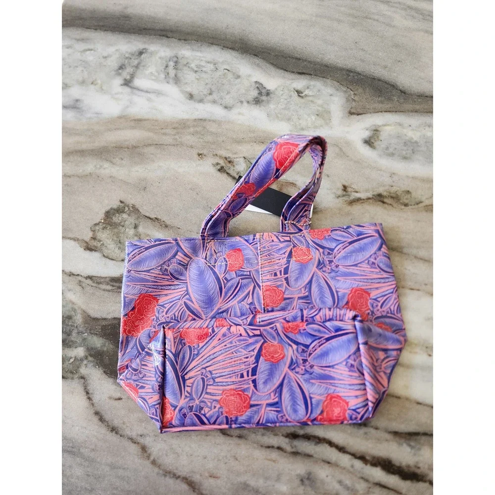 Consuela Grab & Go Mini Tote Bag Purple Floral Cactus Print Coated Canvas NWT